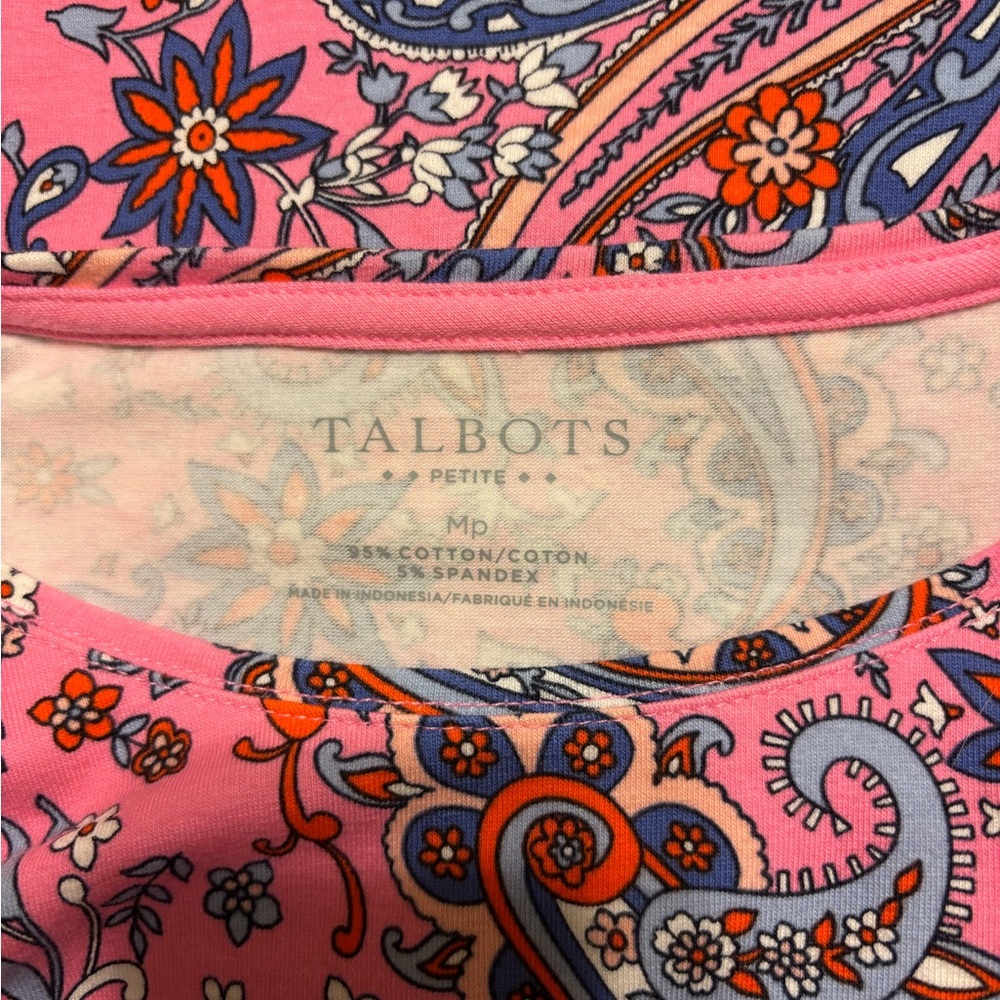 Talbots Vibrant Pink Paisley Short Sleeve Tee size MP - Picture 3 of 6